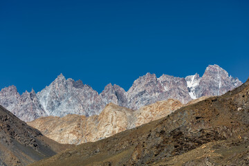 The autumn scenery with Tupopdan, Passu Cathedral or Passu Cones, is a mountain in northern Pakistan