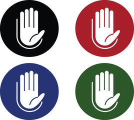 Obraz premium Colorful hand gesture stop icons in circle shape, Sign with hand and stop sign. Warning sign, attention, prohibition, danger, alert
