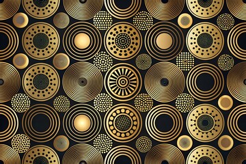 A luxurious pattern with gold circles on a black background