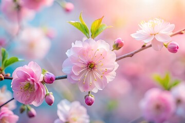 Obraz premium Delicate pink cherry blossoms bloom on a branch in springtime