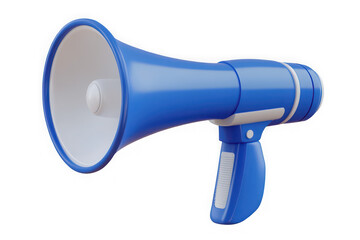 Bright blue megaphone object isolated on black background studio shot for announcement and communication concepts