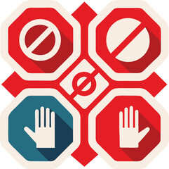 Obraz premium Flat Design of Prohibition and Restriction Signs with Hand Symbol