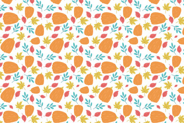 Pumpkins and Fall Leaves Pattern – swatch available in swatches panel – seamless autumn harvest design with colorful foliage