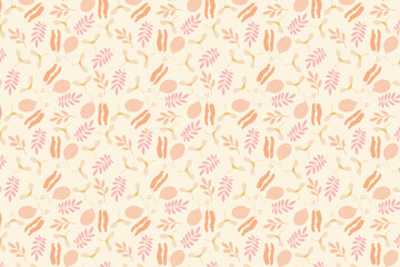 Muted Autumn Leaves and Seeds – swatch available in swatches panel – seamless fall foliage pattern in soft beige and pastel tones