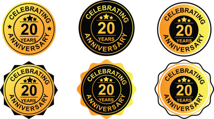 20 Years Anniversary Celebration Badge Icons for Milestone Recognition