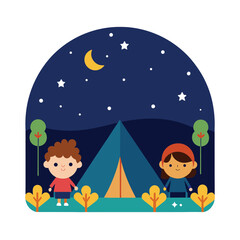 Fototapeta premium Children Camping Under Night Stars Frame