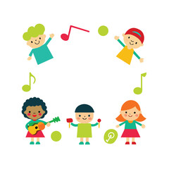 Children with Musical Instruments Frame Design