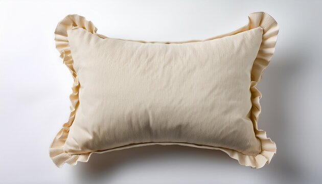 a cream colored pillow with ruffled edges ready for a cozy evening in on a white or clear surface white background