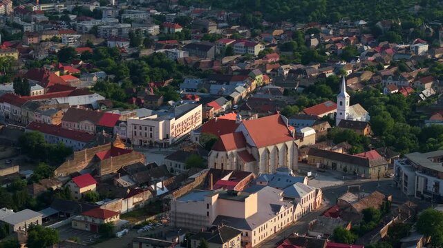 Aerial view of Turda, a historic town in Romania, known for its scenic landscapes, traditional architecture, and proximity to the famous Turda Salt Mine, a cultural and natural gem in Transylvania.