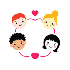 Friendship Day Frame with Happy Kids and Hearts