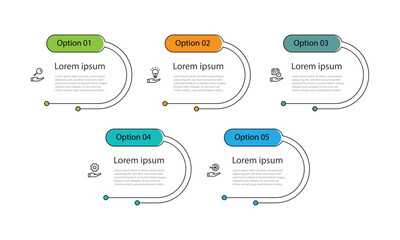 Vector infographic template with 5 step or process. Timeline process information with text and icons. Vector illustration suitable for business information, workflow layout, presentation data
