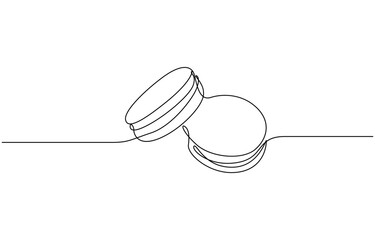 Continuous one line design of macaron cookie, Restaurant food menu design concept. Hand drawn macarons minimal design art, confectionery concept. Pro Vector.