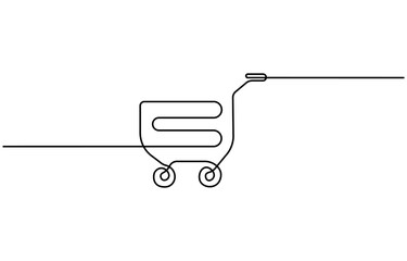 Shopping cart continuous line art. Continuous one line drawing trolly. Black, friday concept, Famous shop buy symbol. Vector illustration.