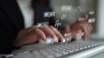 Social media marketing strategy with engagement metrics. Social marketing boosts media visibility....