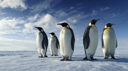 Fototapeta premium The Majestic Emperor Penguins Standing Proudly on a Snowy Landscape