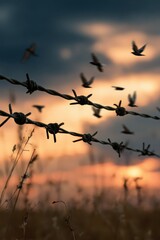 Barbed Wire and Flying Birds.