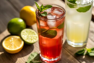 Fototapeta premium Refreshing Iced Berry Lemonade with Fresh Mint and Citrus Fruits