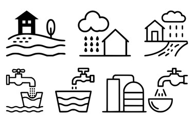 House rain water collection and distribution icons cloud
