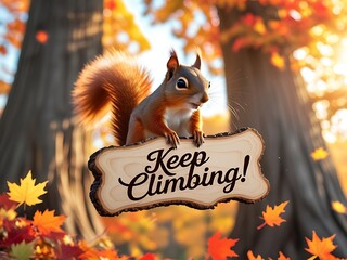 Autumn Squirrel Climbing Sign. (2)