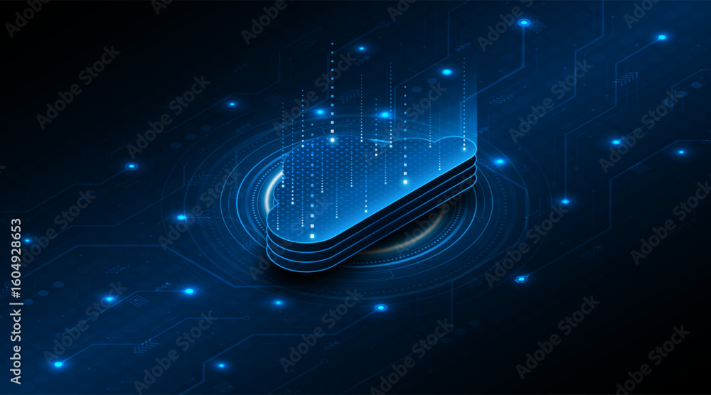 Poster abstract cloud technology circuit board. large data center concept. modern cloud storage technology 
