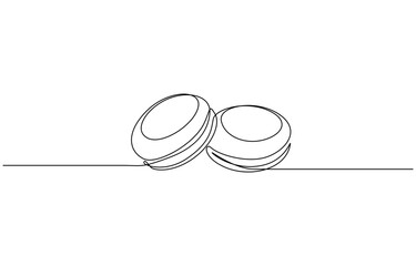 Continuous one line design of macaron cookie, Restaurant food menu design concept. Hand drawn macarons minimal design art, confectionery concept. Pro Vector.