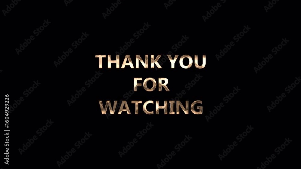 Poster thank you for watching text gold glitch animation loop | 4k seamless light effect | end screen digit
