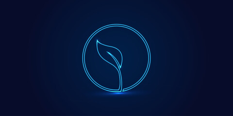 Leaf blue neon icon low polygon background .Abstract geometric background. blue geometric background design, connection structure, wireframe pattern.