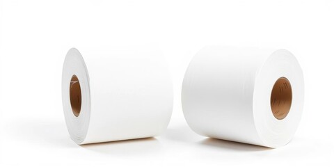 Fototapeta premium Two empty white toilet paper rolls isolated on white background, white background, diy