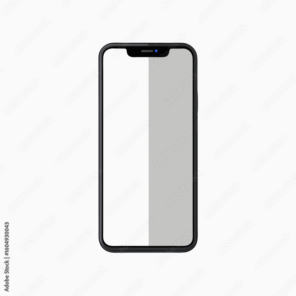Poster modern smartphone with a notch and a split screen display showing white and gray areas