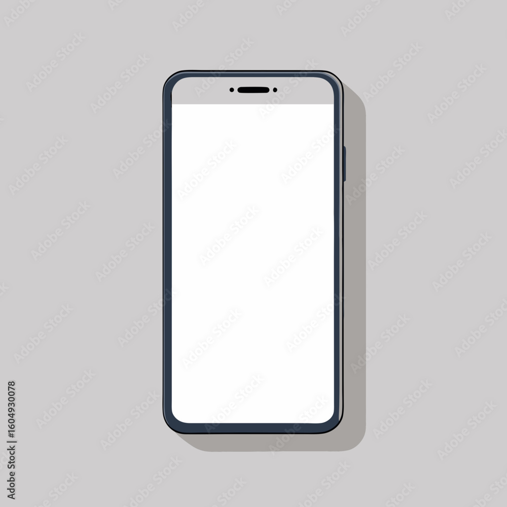 Poster modern smartphone with a blank white screen and dark frame casting a shadow on a light gray backgrou