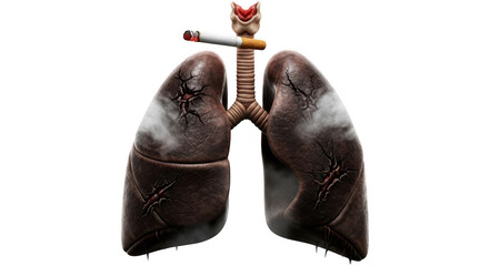 Damaged lungs with cigarette isolated on transparent background