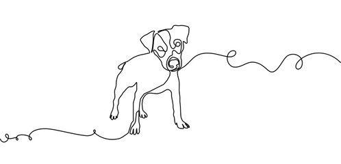 Outline dog line continuous pet one animal puppy illustration silhouette art. Line dog outline doodle abstract vector logo drawing sketch linear icon happy dachshund simple white background cute walk.
