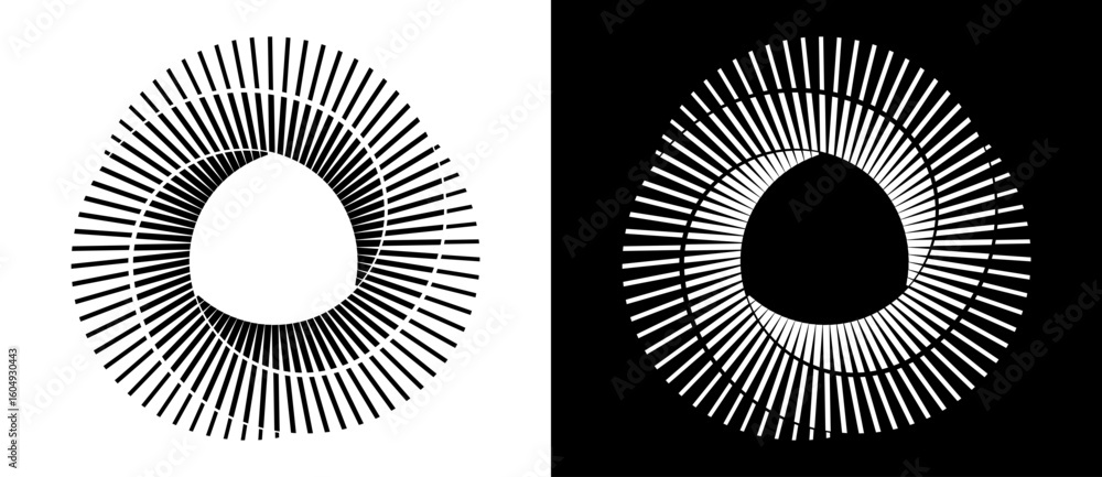 Aufkleber set of circles with lines. black spiral on white background and white spiral on black background. dy