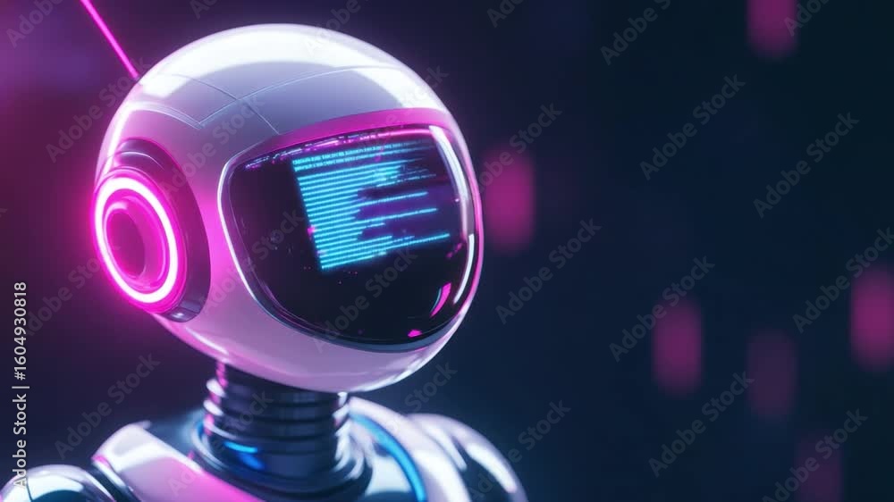 Poster futuristic robot with neon lights in a high-tech environment showcasing advanced technology and digi