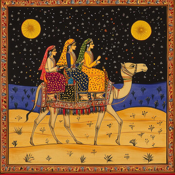 Dhola Maru Epic in Vibrant Phad Painting Desert Scene