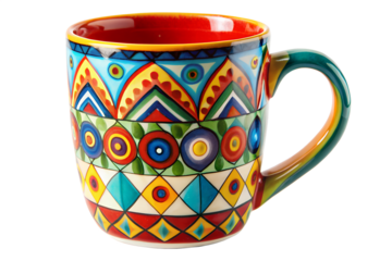 Vibrant Hand-Painted Ceramic Mug, Colorful Folk Art Design, Joyful Kitchenware.