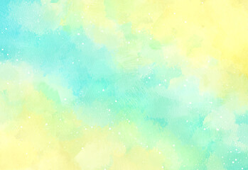水色と黄色のグラデーションの水彩背景　テクスチャ素材