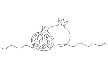 Continuous linear drawing of pomegranate, Outline draw design vector illustration editable outline.