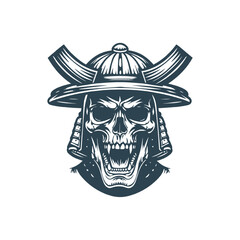 Illustration of Samurai Skull with Helmet and Wings