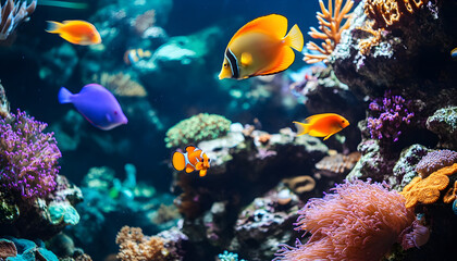 Obraz premium Vibrant Aquarium with Colorful Fish and Coral