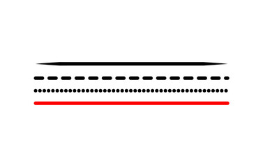 Fototapeta premium Four horizontal lines of varying styles and colors on a white background