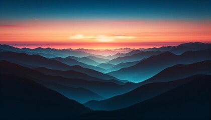 Obraz premium Serene Sunset Over Teal Mountain Ranges