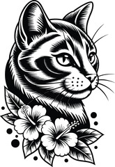 Obraz premium Floral Cat Svg, Cat With Flower SVG, Cat SVG