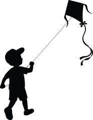 Boy Flying Kite Silhouette - Childhood Outdoor Activity Vector Design