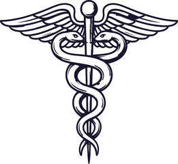 Caduceus medical symbol with wings and snakes