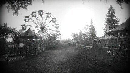 Fototapeta premium Black and white photo of a deserted fairground