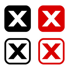 Red and black X symbols in rounded square boxes