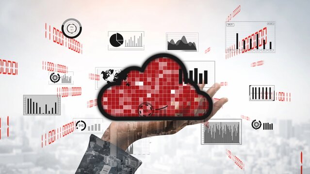 A creative representation of cloud computing featuring data visualizations, charts, and analytics. This image highlights modern technology and connectivity in business growth. Xenic - Powered by Adobe
