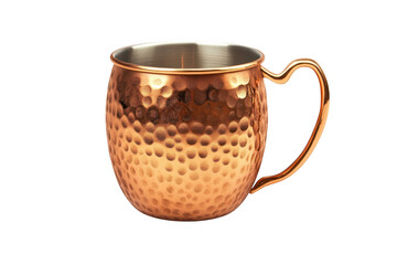 Hammered copper mug with a curved handle isolated on transparent background