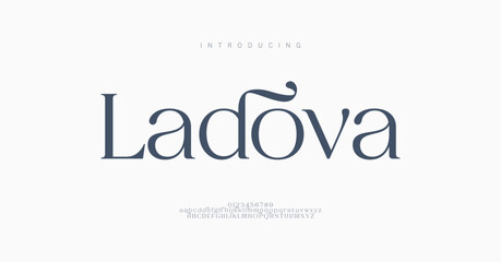 Ladova Elegant font logo letters alphabet. Typography abstract sans serif technology, electronic, movie, future, creative brand logos fonts. vector illustration